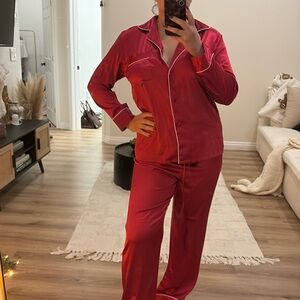 Red silk pajamas